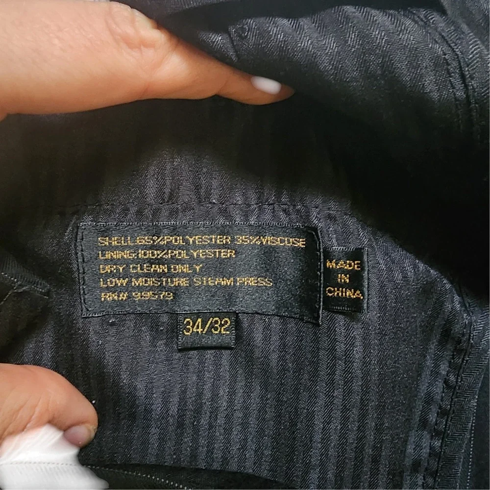 Martino Uomo Moda Black/navy Pinstripe 2 Pc Suit Blazer Pants Men's 34x32